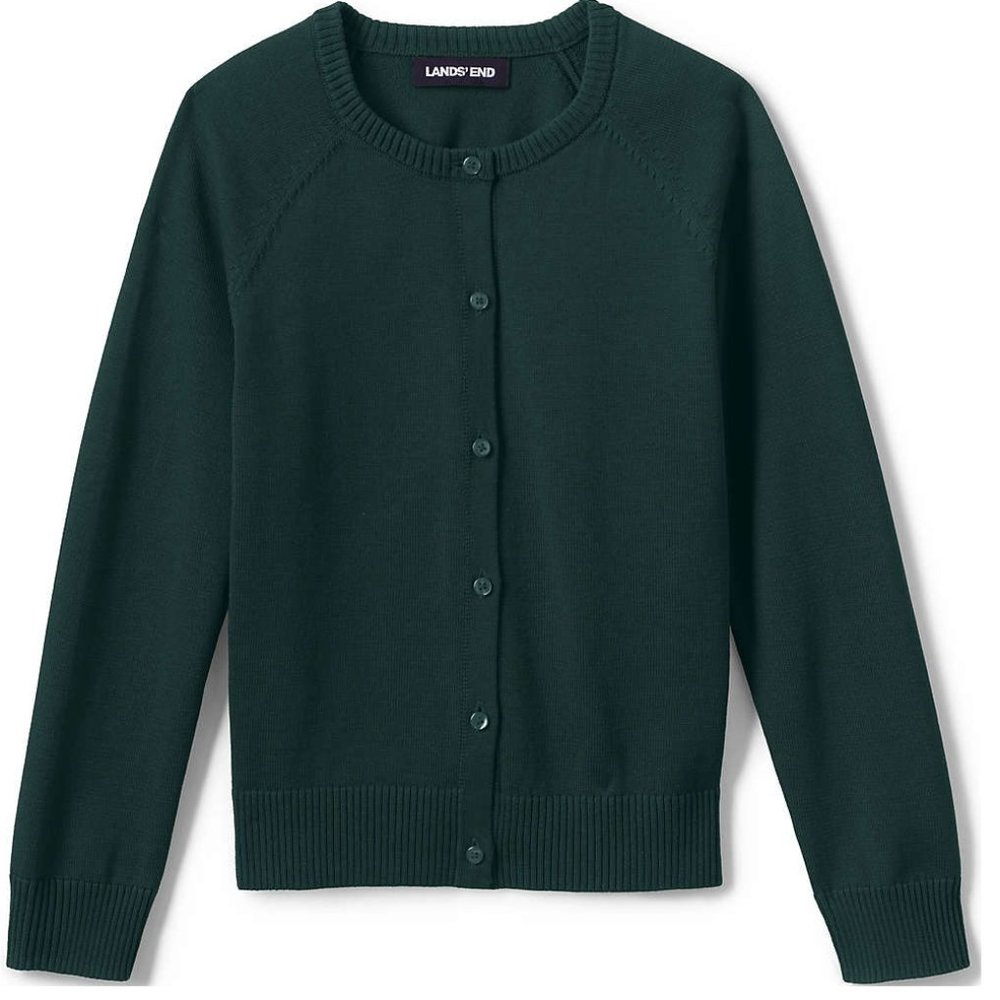 Lands' End Dark Green Girls' Crewneck Cardigan